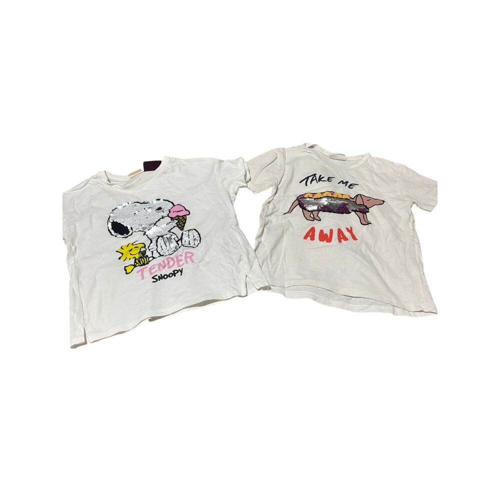 Zara 6 t shirt bundle of snoopy and hot dog take me away sequins flip euc cotton